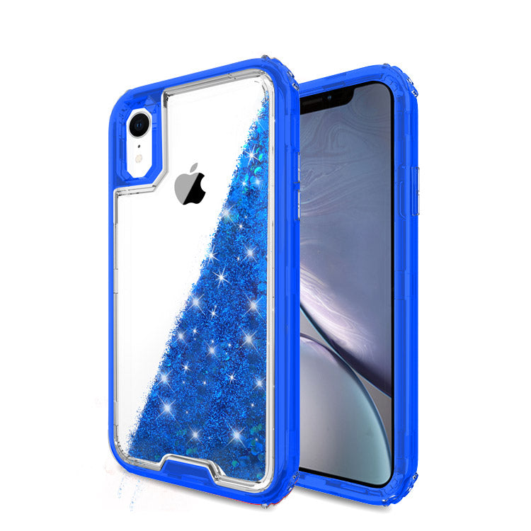 Liquid Bling Bling Sparkle Glitter 3 Layers Transparent Defender Armor Case For iPhone XR 6.1"