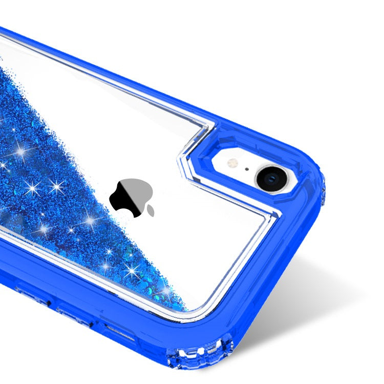 Liquid Bling Bling Sparkle Glitter 3 Layers Transparent Defender Armor Case For iPhone XR 6.1"