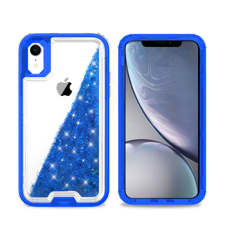 Liquid Bling Bling Sparkle Glitter 3 Layers Transparent Defender Armor Case For iPhone XR 6.1"