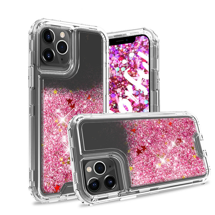 Liquid Bling Bling Sparkle Glitter 3 Layers Transparent Defender Armor Case For iPhone XR 6.1"
