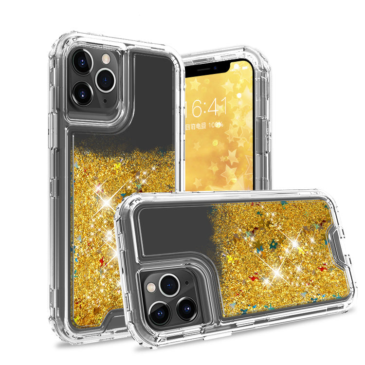 Liquid Bling Bling Sparkle Glitter 3 Layers Transparent Defender Armor Case For iPhone XR 6.1"