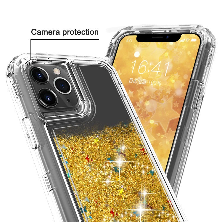 Liquid Bling Bling Sparkle Glitter 3 Layers Transparent Defender Armor Case For iPhone 11 6.1"