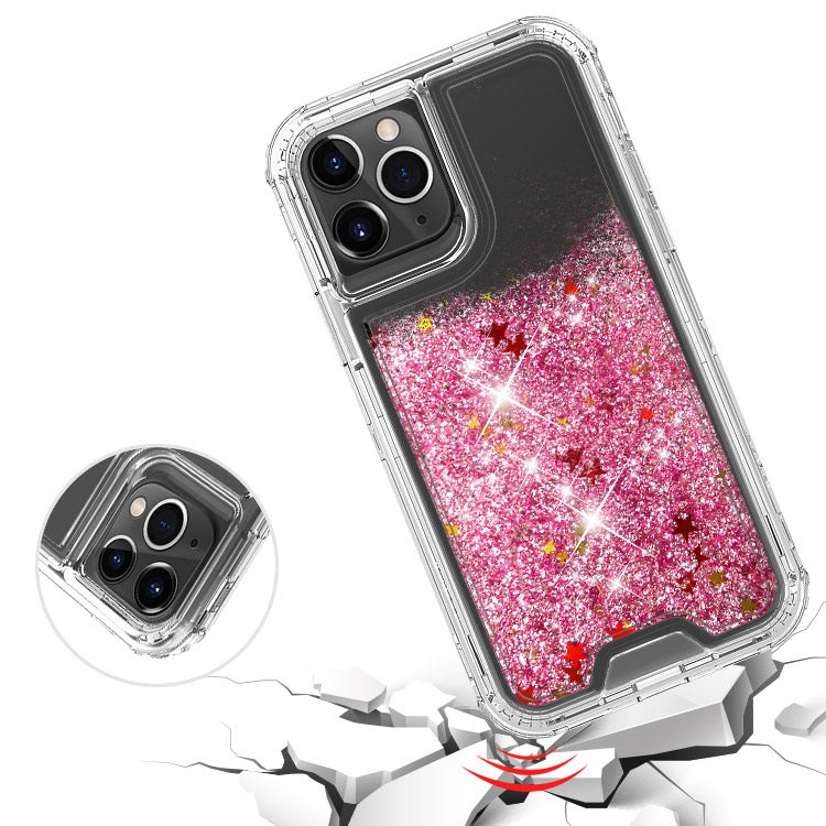 Liquid Bling Bling Sparkle Glitter 3 Layers Transparent Defender Armor Case For iPhone XR 6.1"