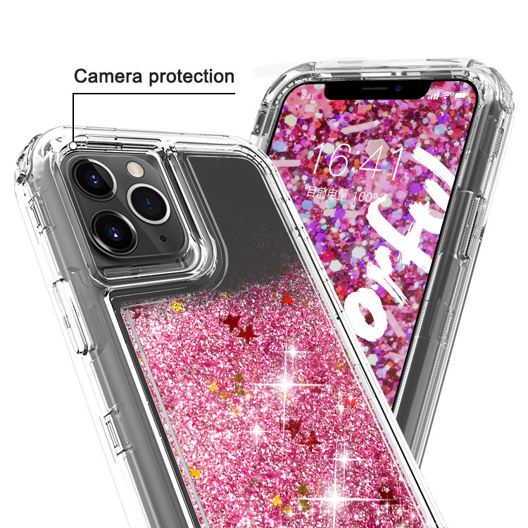 Liquid Bling Bling Sparkle Glitter 3 Layers Transparent Defender Armor Case For iPhone XR 6.1"