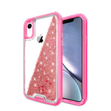 Liquid Bling Bling Sparkle Glitter 3 Layers Transparent Defender Armor Case For iPhone XR 6.1"