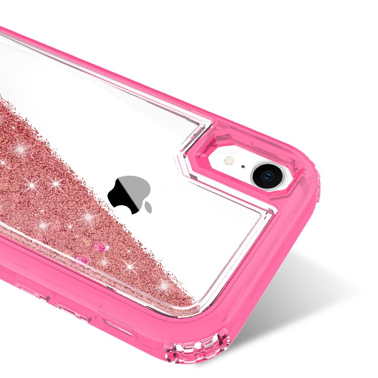 Liquid Bling Bling Sparkle Glitter 3 Layers Transparent Defender Armor Case For iPhone XR 6.1"