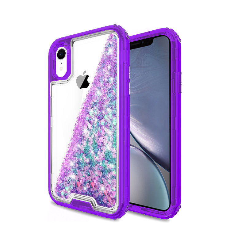 Liquid Bling Bling Sparkle Glitter 3 Layers Transparent Defender Armor Case For iPhone XR 6.1"