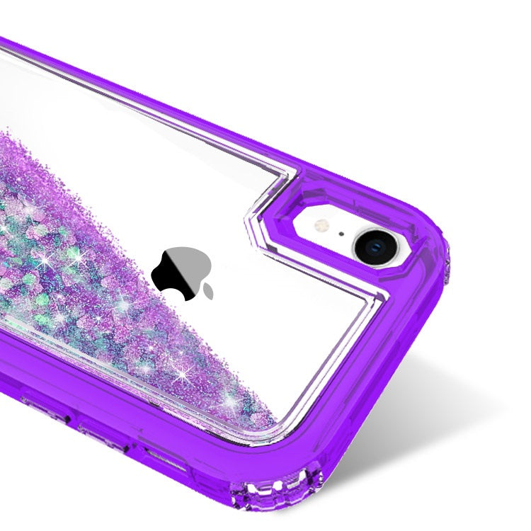 Liquid Bling Bling Sparkle Glitter 3 Layers Transparent Defender Armor Case For iPhone XR 6.1"
