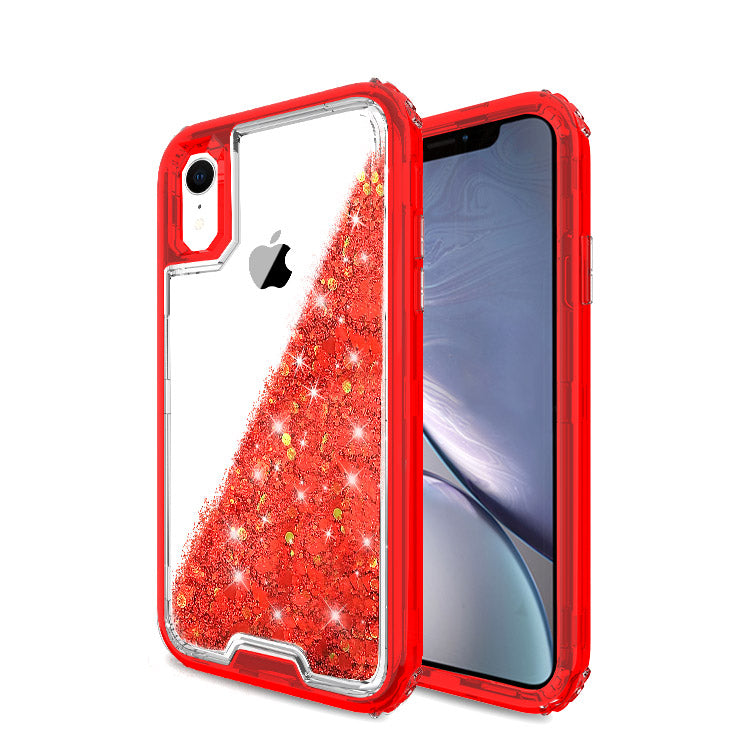 Liquid Bling Bling Sparkle Glitter 3 Layers Transparent Defender Armor Case For iPhone XR 6.1"