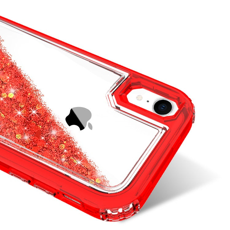 Liquid Bling Bling Sparkle Glitter 3 Layers Transparent Defender Armor Case For iPhone XR 6.1"