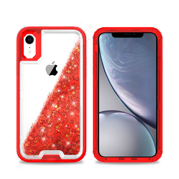 Liquid Bling Bling Sparkle Glitter 3 Layers Transparent Defender Armor Case For iPhone XR 6.1"