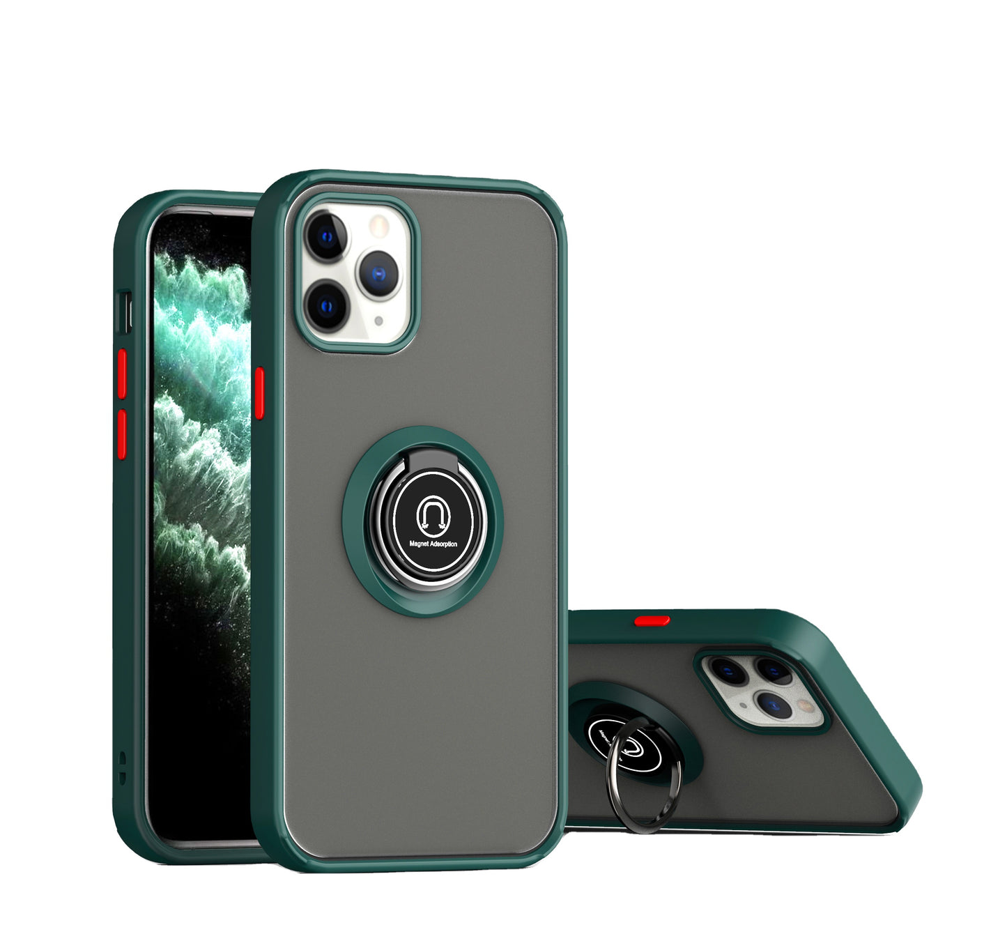 360 Degrees Rotating Metal Ring Kickstand, Heavy Duty Shockproof Protective Cover Rubber Hybrid Matte Clear Case For iPhone 12/12Pro