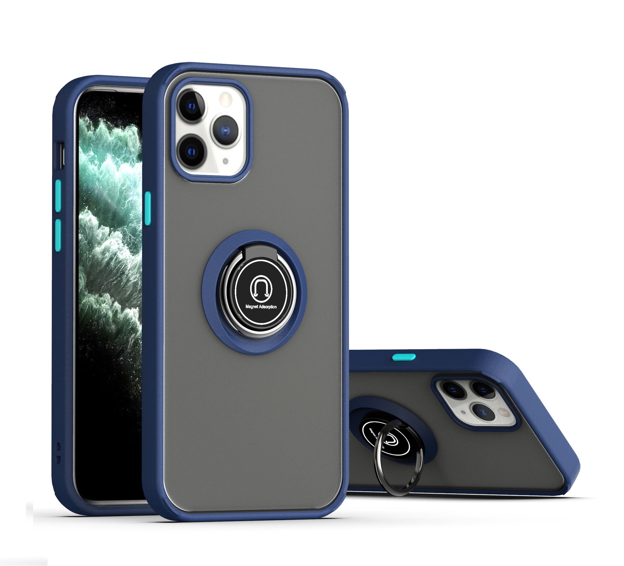 360 Degrees Rotating Metal Ring Kickstand, Heavy Duty Shockproof Protective Cover Rubber Hybrid Matte Clear Case For iPhone 12 Pro Max 6.7"