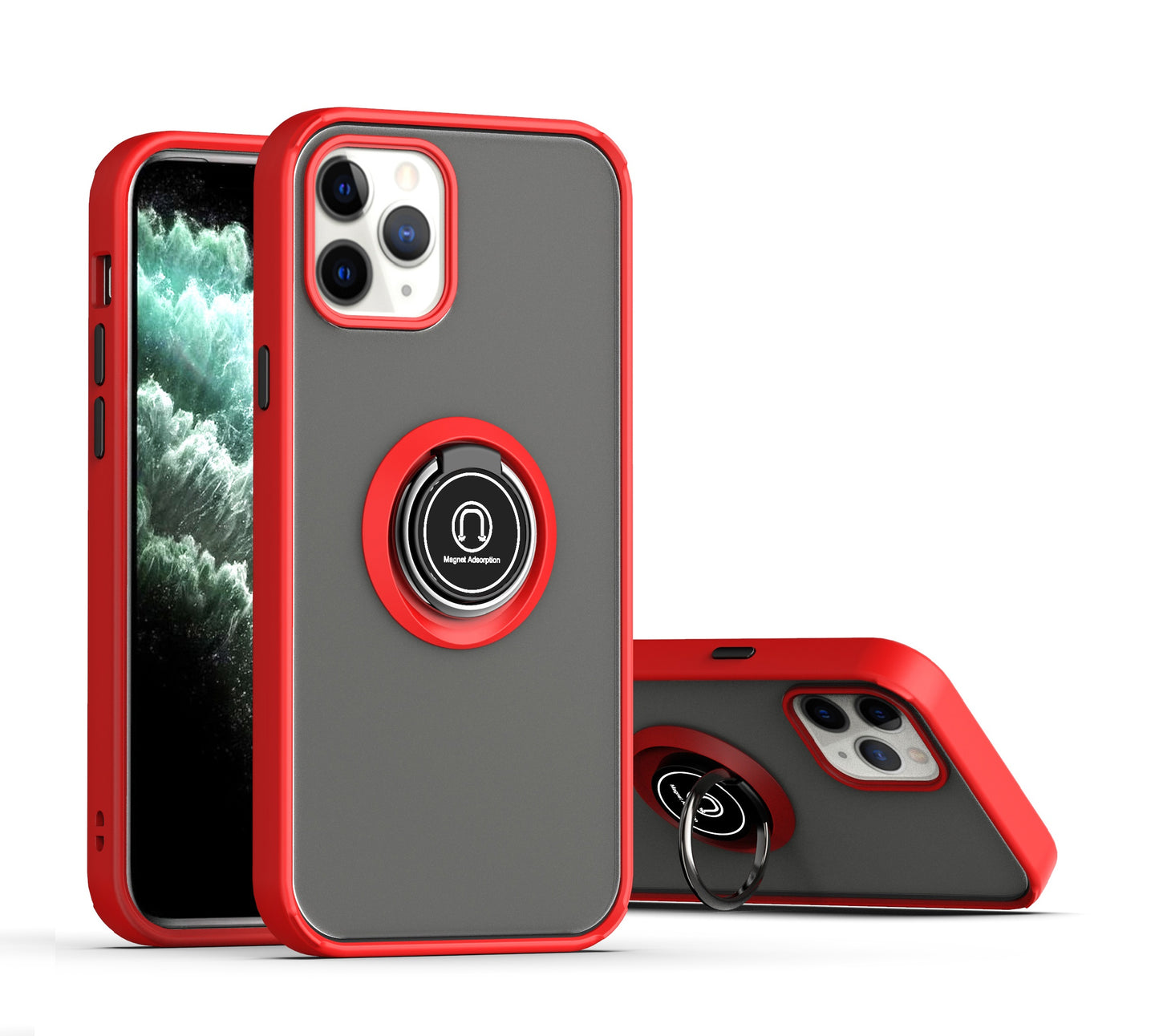 360 Degrees Rotating Metal Ring Kickstand, Heavy Duty Shockproof Protective Cover Rubber Hybrid Matte Clear Case For iPhone 12 Pro Max 6.7"