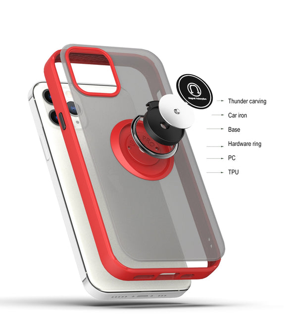 360 Degrees Rotating Metal Ring Kickstand, Heavy Duty Shockproof Protective Cover Rubber Hybrid Matte Clear Case For iPhone 12/12Pro