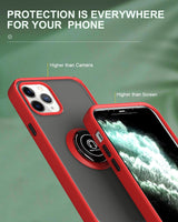 360 Degrees Rotating Metal Ring Kickstand, Heavy Duty Shockproof Protective Cover Rubber Hybrid Matte Clear Case For iPhone 12 Pro Max 6.7"