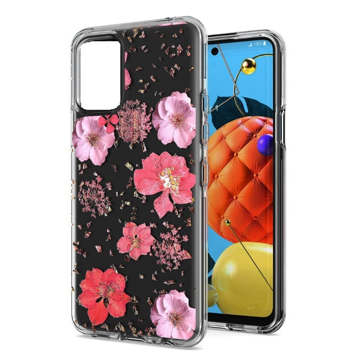 Embossing Flower Print PC+TPU Transparent Hybrid Rugged Armor Case For iPhone 12, iPhone 12 Pro 6.1"