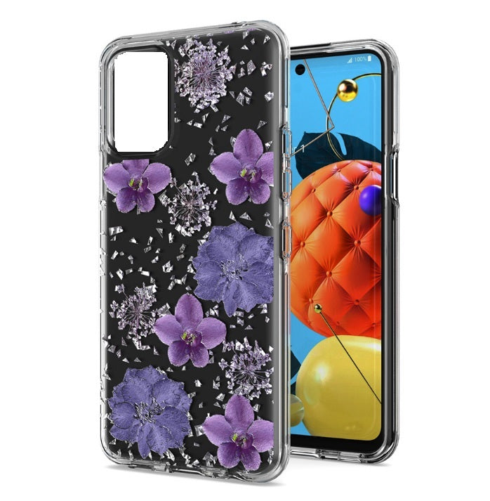 Embossing Flower Print PC+TPU Transparent Hybrid Rugged Armor Case For iPhone 12, iPhone 12 Pro 6.1"