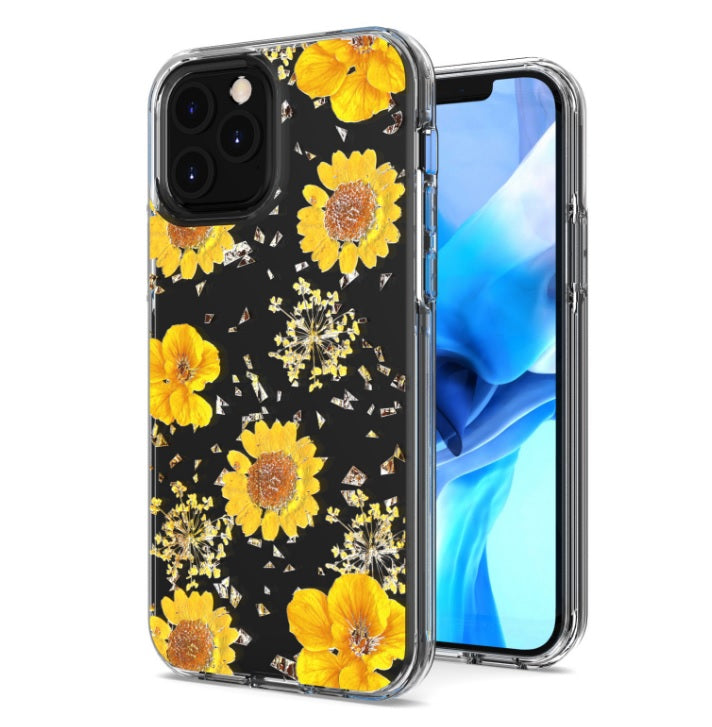 Embossing Flower Print PC+TPU Transparent Hybrid Rugged Armor Case For iPhone 11 6.1"