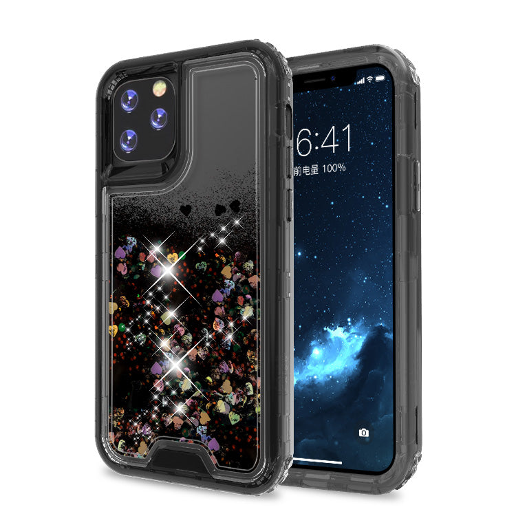 Liquid Bling Bling Sparkle Glitter 3 Layers Transparent Defender Armor Case For iPhone 11 6.1"