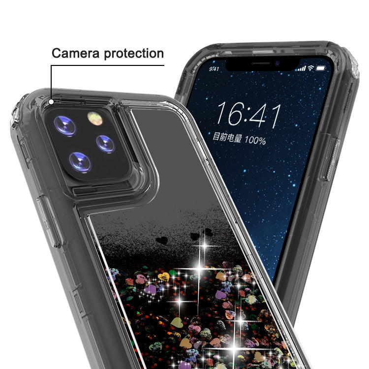 Liquid Bling Bling Sparkle Glitter 3 Layers Transparent Defender Armor Case For iPhone 11 6.1"