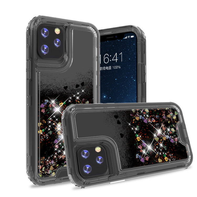 Liquid Bling Bling Sparkle Glitter 3 Layers Transparent Defender Armor Case For iPhone 11 6.1"