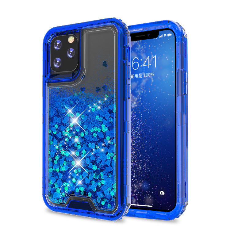Liquid Bling Bling Sparkle Glitter 3 Layers Transparent Defender Armor Case For iPhone 11 6.1"