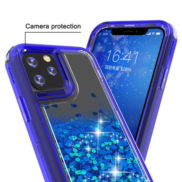 Liquid Bling Bling Sparkle Glitter 3 Layers Transparent Defender Armor Case For iPhone 11 6.1"