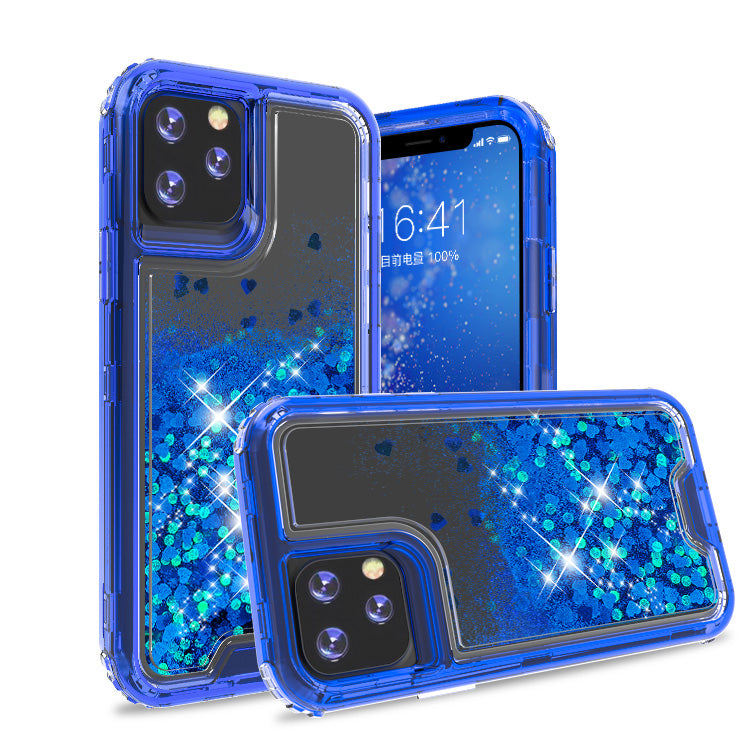 Liquid Bling Bling Sparkle Glitter 3 Layers Transparent Defender Armor Case For iPhone 11 6.1"