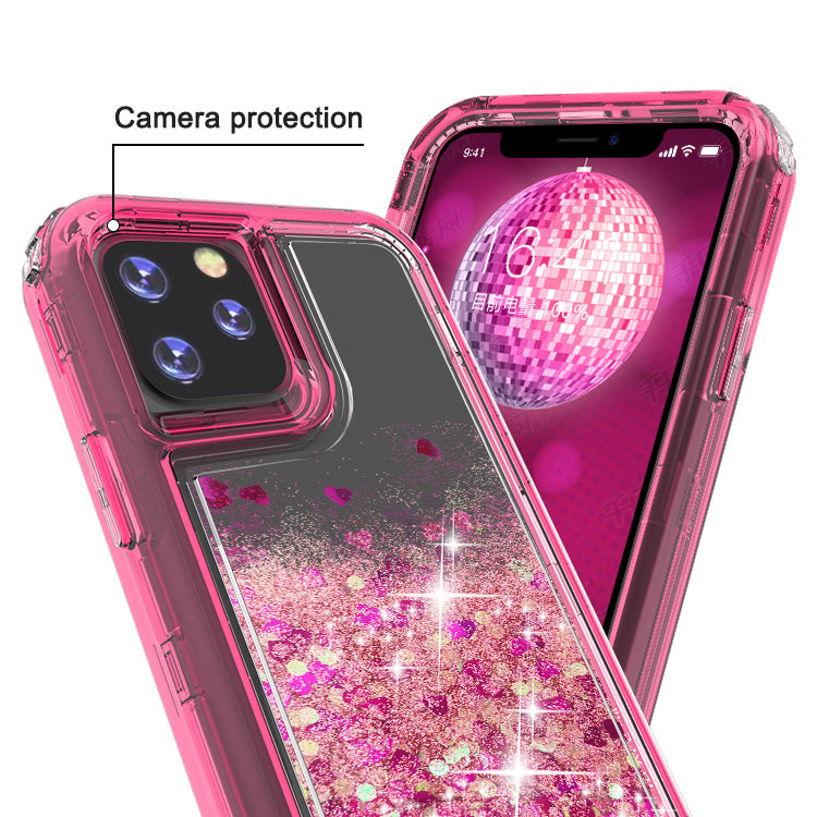 Liquid Bling Bling Sparkle Glitter 3 Layers Transparent Defender Armor Case For iPhone 11 6.1"