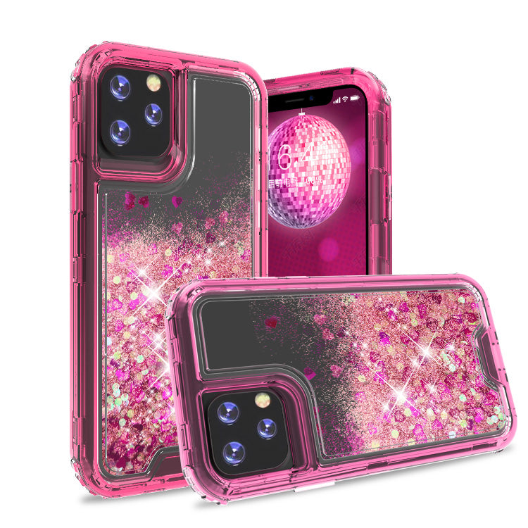 Liquid Bling Bling Sparkle Glitter 3 Layers Transparent Defender Armor Case For iPhone 11 Pro 5.8"