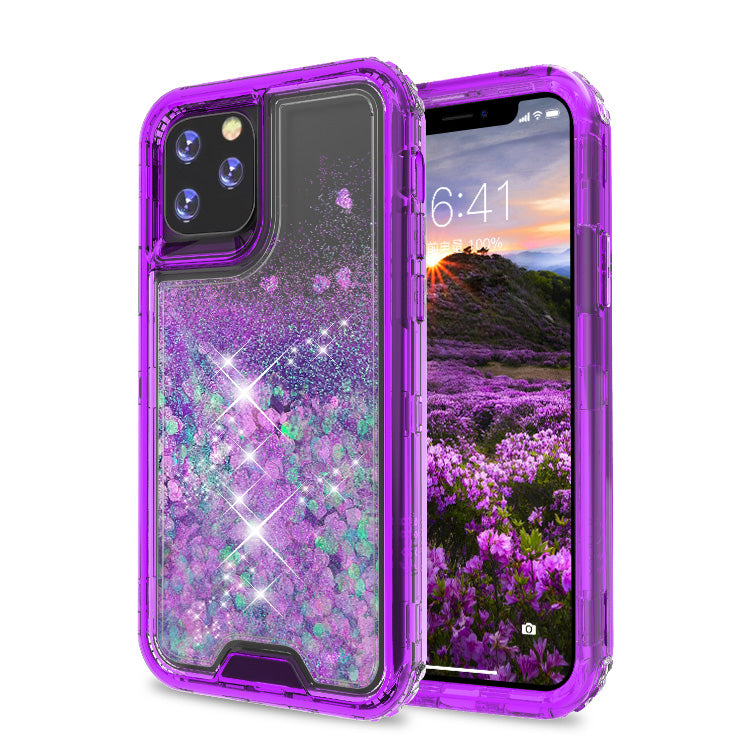 Liquid Bling Bling Sparkle Glitter 3 Layers Transparent Defender Armor Case For iPhone 11 6.1"