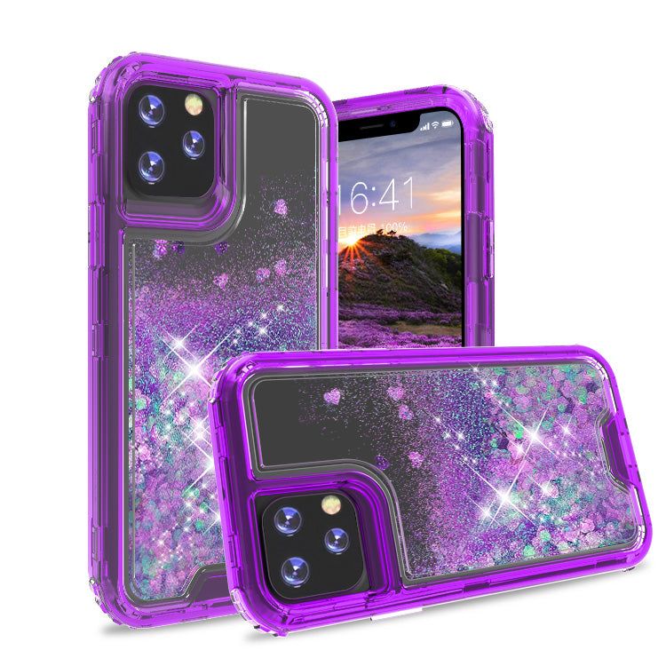 Liquid Bling Bling Sparkle Glitter 3 Layers Transparent Defender Armor Case For iPhone 11 6.1"