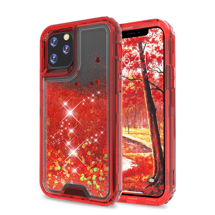 Liquid Bling Bling Sparkle Glitter 3 Layers Transparent Defender Armor Case For iPhone 11 6.1"