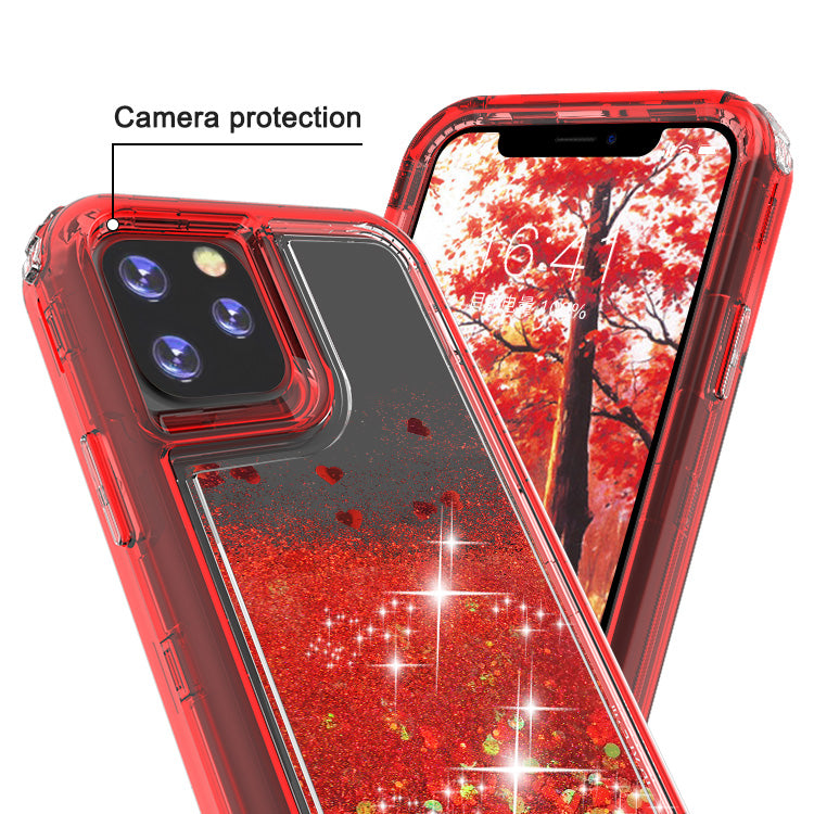 Liquid Bling Bling Sparkle Glitter 3 Layers Transparent Defender Armor Case For iPhone 11 6.1"
