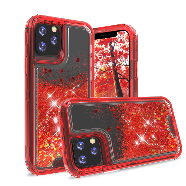 Liquid Bling Bling Sparkle Glitter 3 Layers Transparent Defender Armor Case For iPhone 11 6.1"