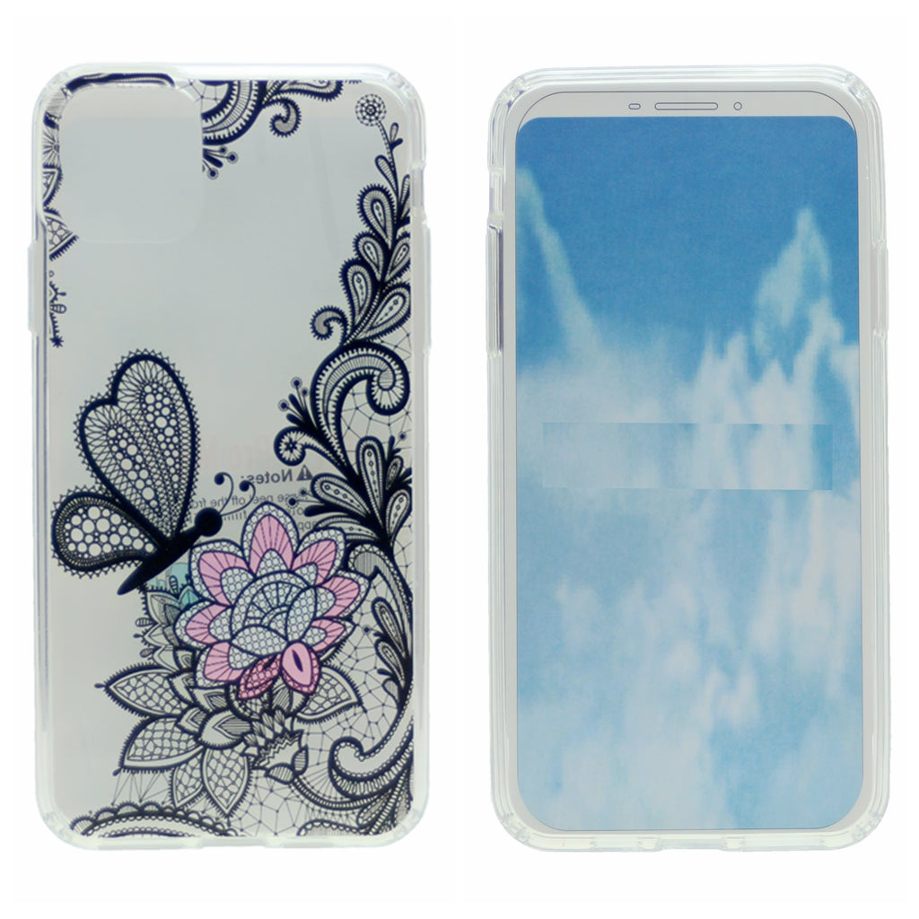 Hard PC Back w/ TPU Bumper+Flower Design Cover Phone Case for iPhone 11 Pro 5.8"