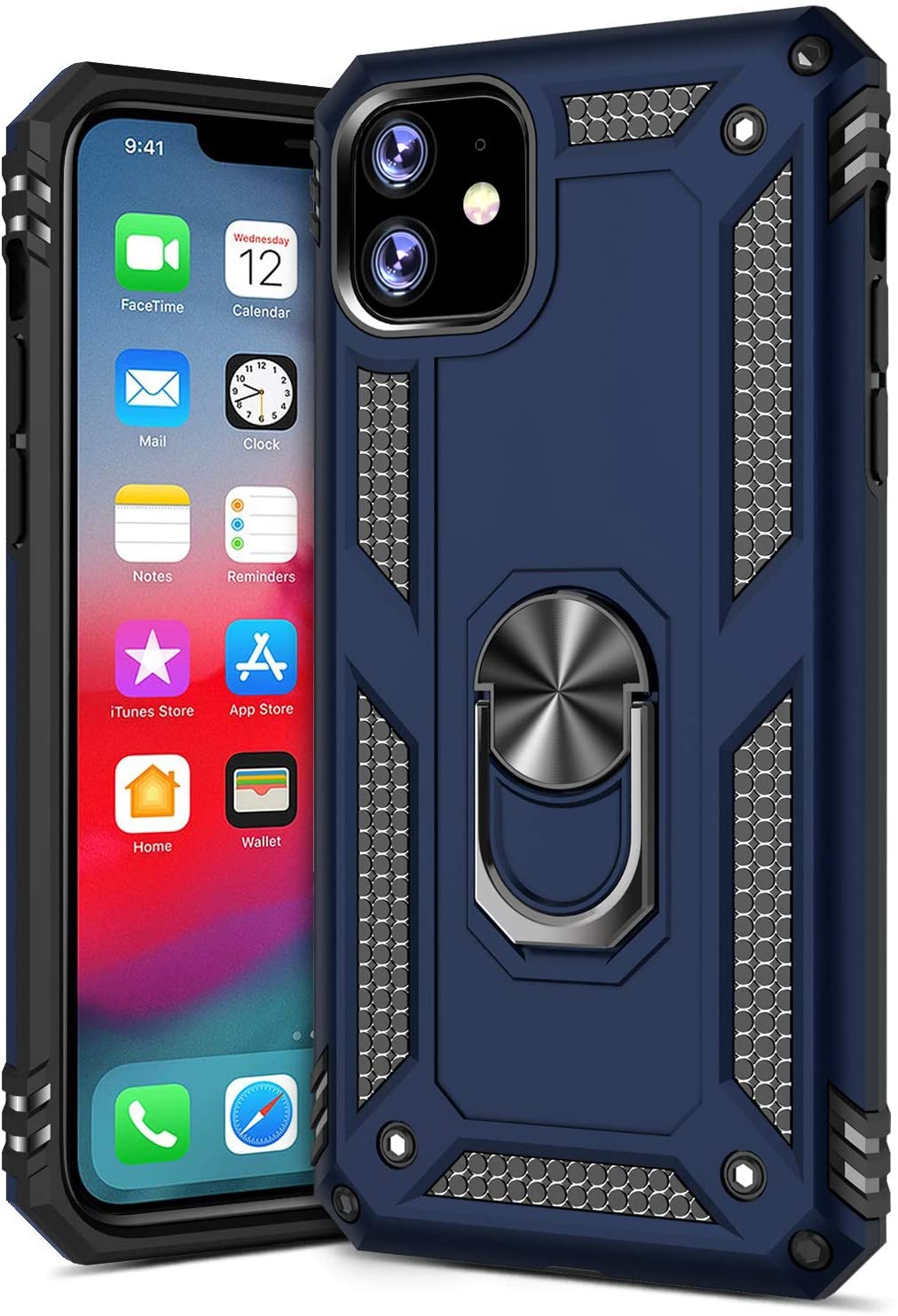PC+TPU Dual Layer Hybrid Rugged Shockproof Cover Case w/360 Degrees Rotating Ring Stand For iPhone 11 Pro 5.8"