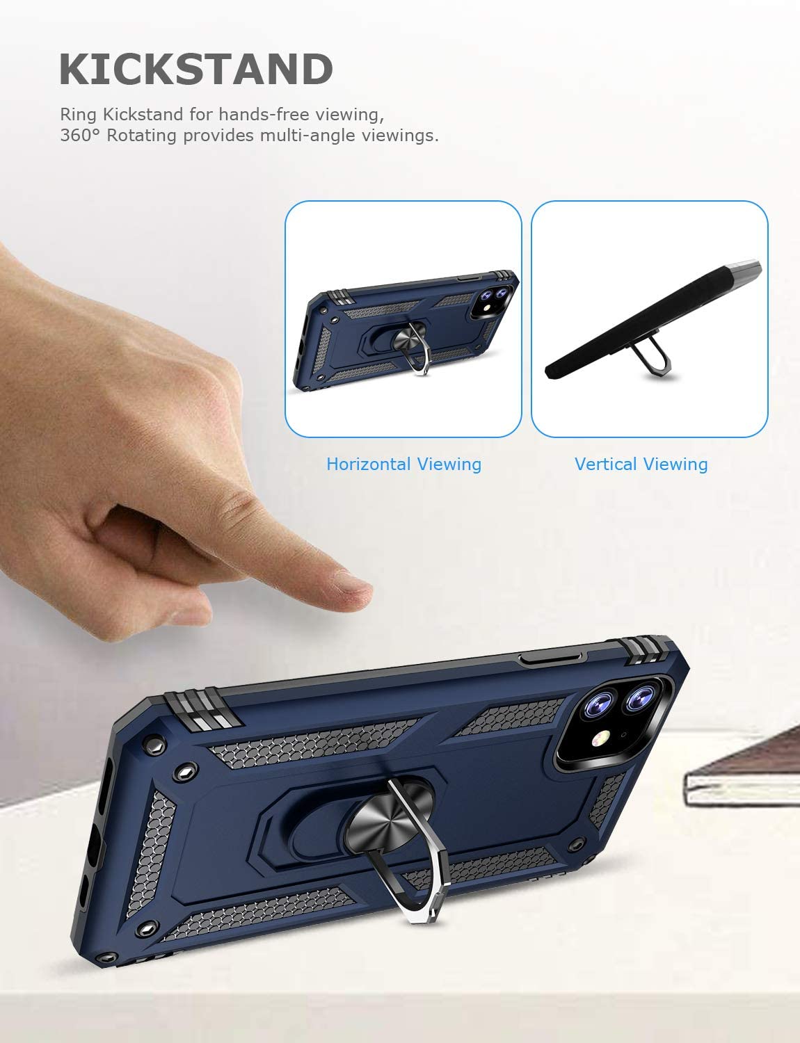 PC+TPU Dual Layer Hybrid Rugged Shockproof Cover Case w/360 Degrees Rotating Ring Stand For iPhone 11 Pro Max 6.5"