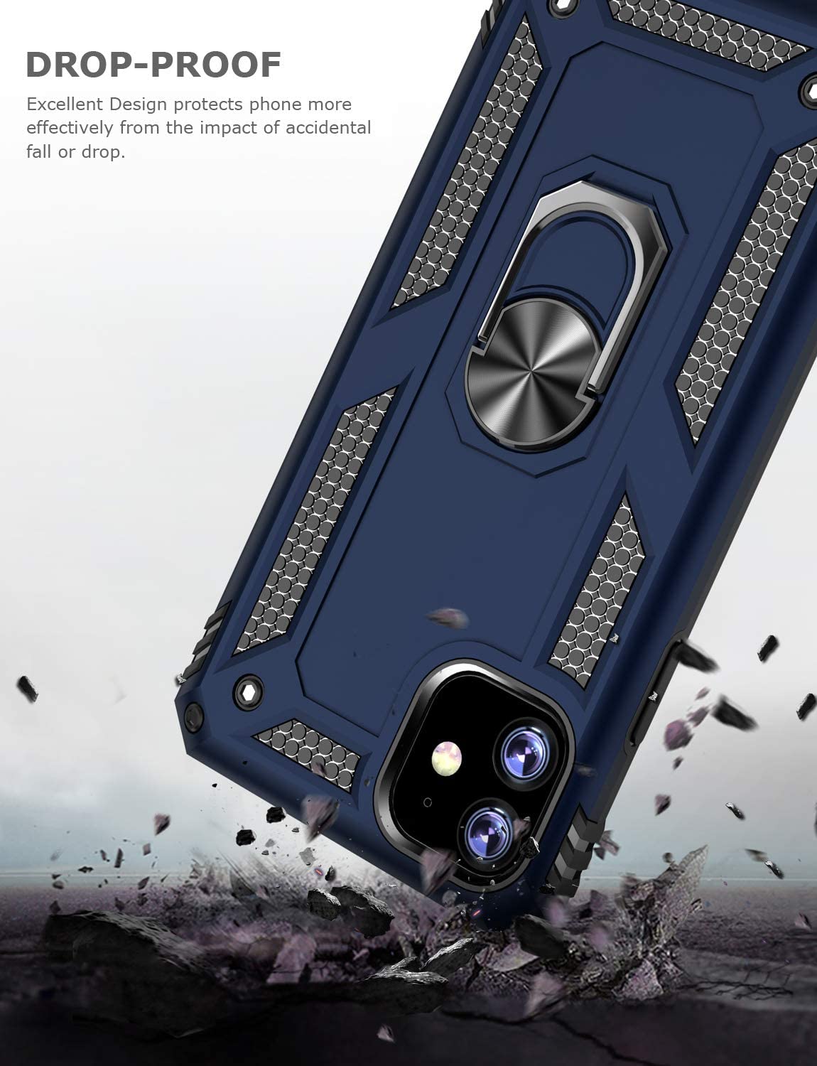 PC+TPU Dual Layer Hybrid Rugged Shockproof Cover Case w/360 Degrees Rotating Ring Stand For iPhone 11 Pro Max 6.5"