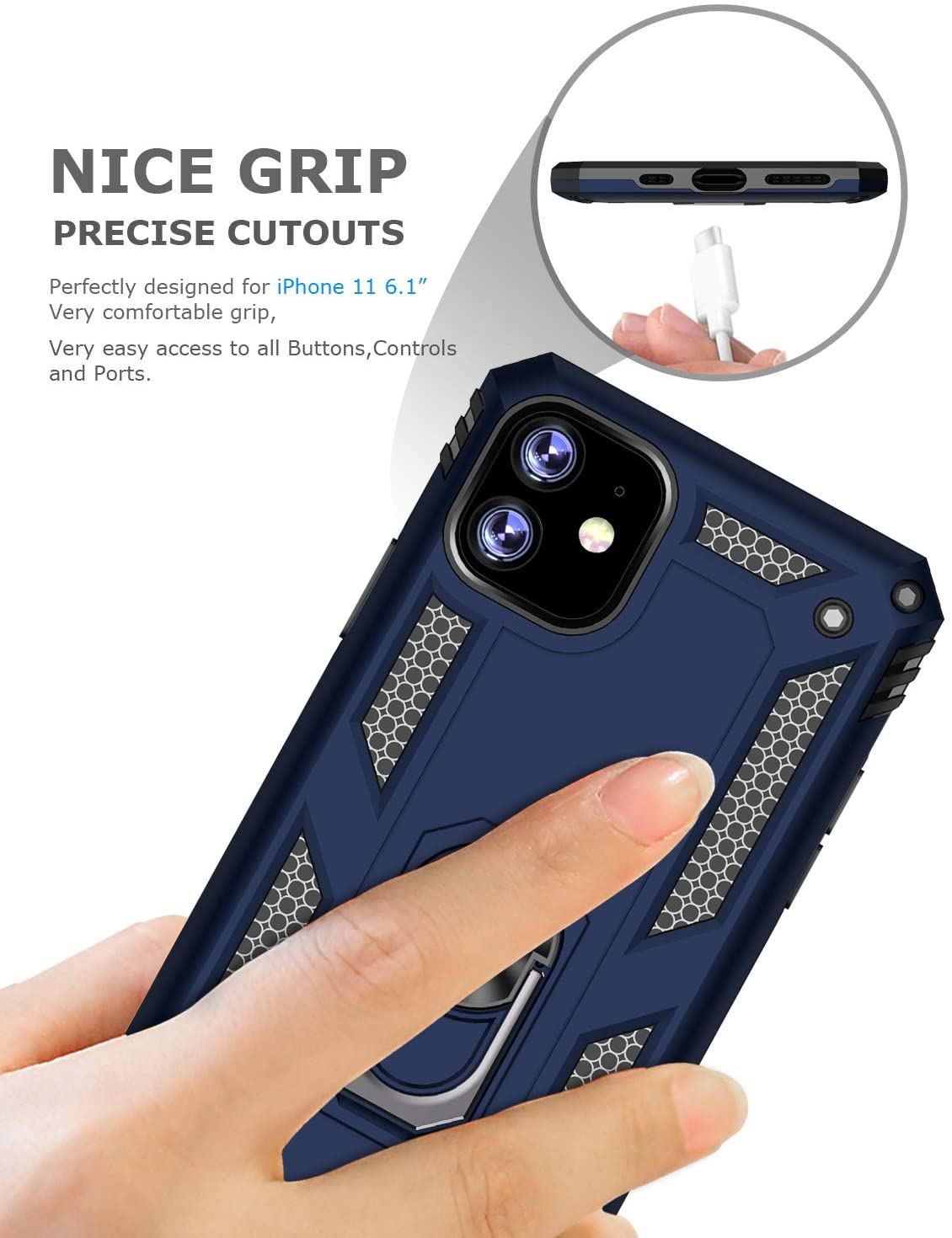 PC+TPU Dual Layer Hybrid Rugged Shockproof Cover Case w/360 Degrees Rotating Ring Stand For iPhone 11 Pro 5.8"