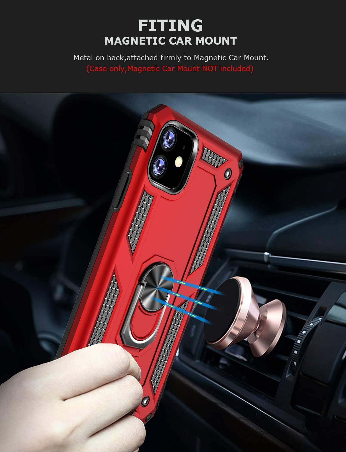 PC+TPU Dual Layer Hybrid Rugged Shockproof Cover Case w/360 Degrees Rotating Ring Stand For iPhone 11 Pro Max 6.5"