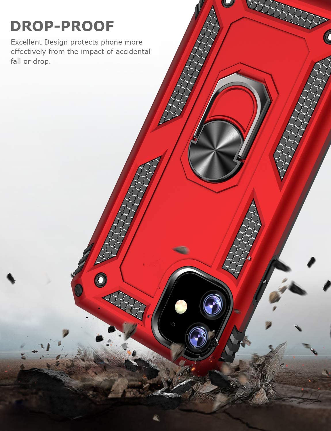 PC+TPU Dual Layer Hybrid Rugged Shockproof Cover Case w/360 Degrees Rotating Ring Stand For iPhone 11 Pro Max 6.5"