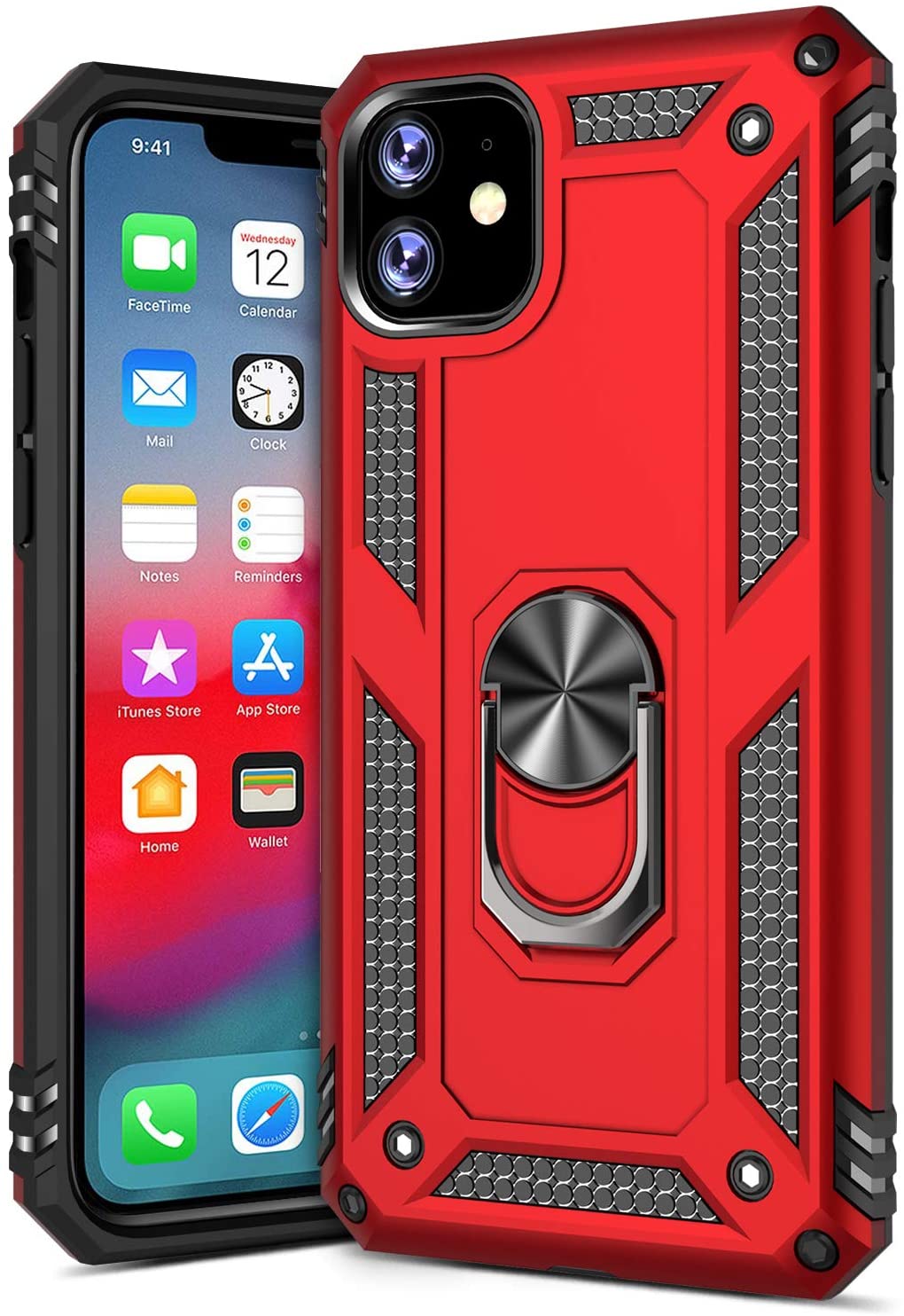 PC+TPU Dual Layer Hybrid Rugged Shockproof Cover Case w/360 Degrees Rotating Ring Stand For iPhone 11 Pro Max 6.5"