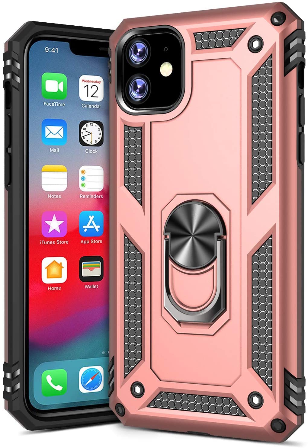 PC+TPU Dual Layer Hybrid Rugged Shockproof Cover Case w/360 Degrees Rotating Ring Stand For iPhone 11 Pro 5.8"