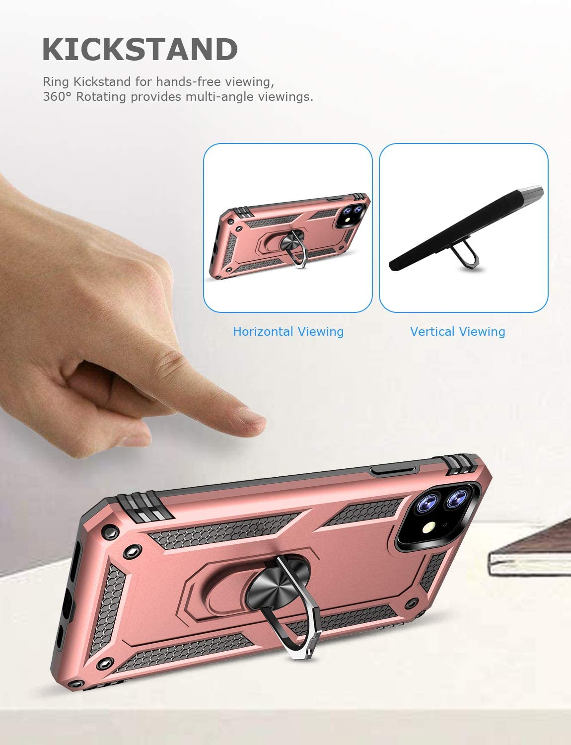 PC+TPU Dual Layer Hybrid Rugged Shockproof Cover Case w/360 Degrees Rotating Ring Stand For iPhone 11 Pro 5.8"