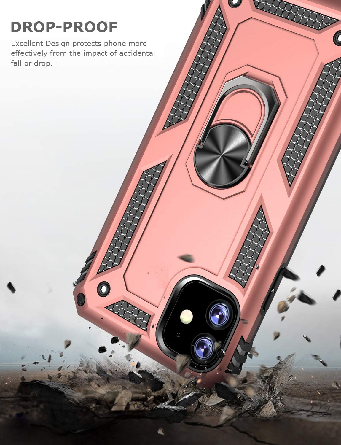 PC+TPU Dual Layer Hybrid Rugged Shockproof Cover Case w/360 Degrees Rotating Ring Stand For iPhone 11 Pro Max 6.5"