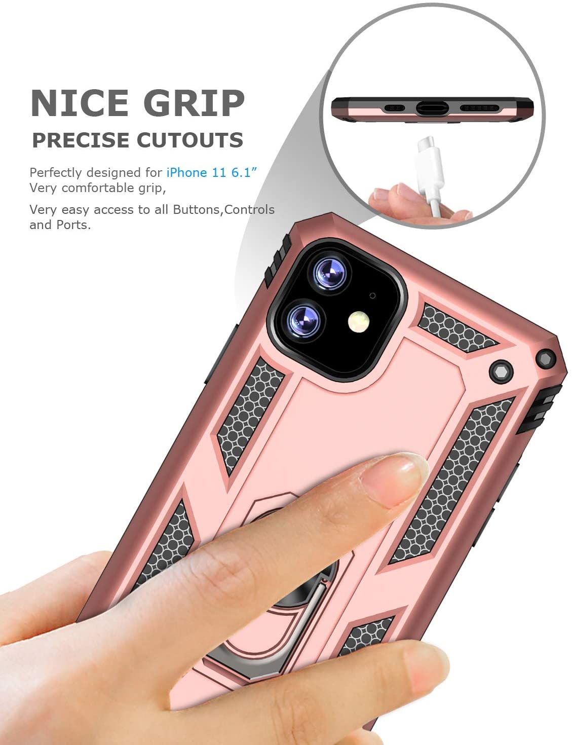 PC+TPU Dual Layer Hybrid Rugged Shockproof Cover Case w/360 Degrees Rotating Ring Stand For iPhone 11 Pro 5.8"