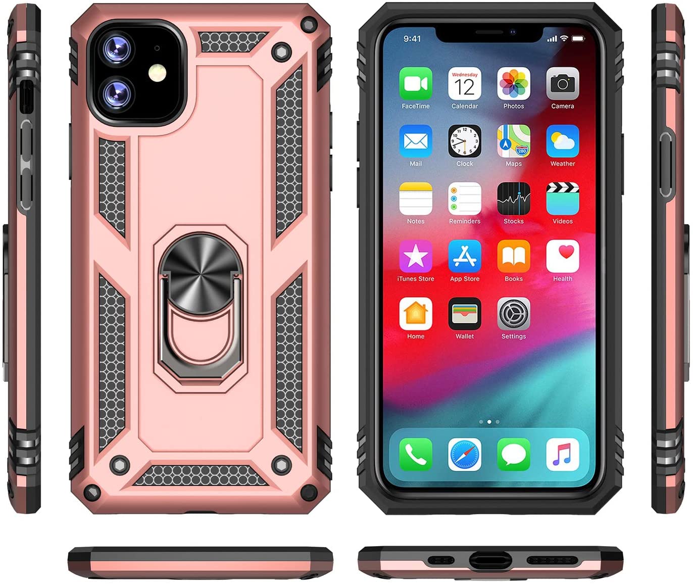 PC+TPU Dual Layer Hybrid Rugged Shockproof Cover Case w/360 Degrees Rotating Ring Stand For iPhone 11 Pro 5.8"