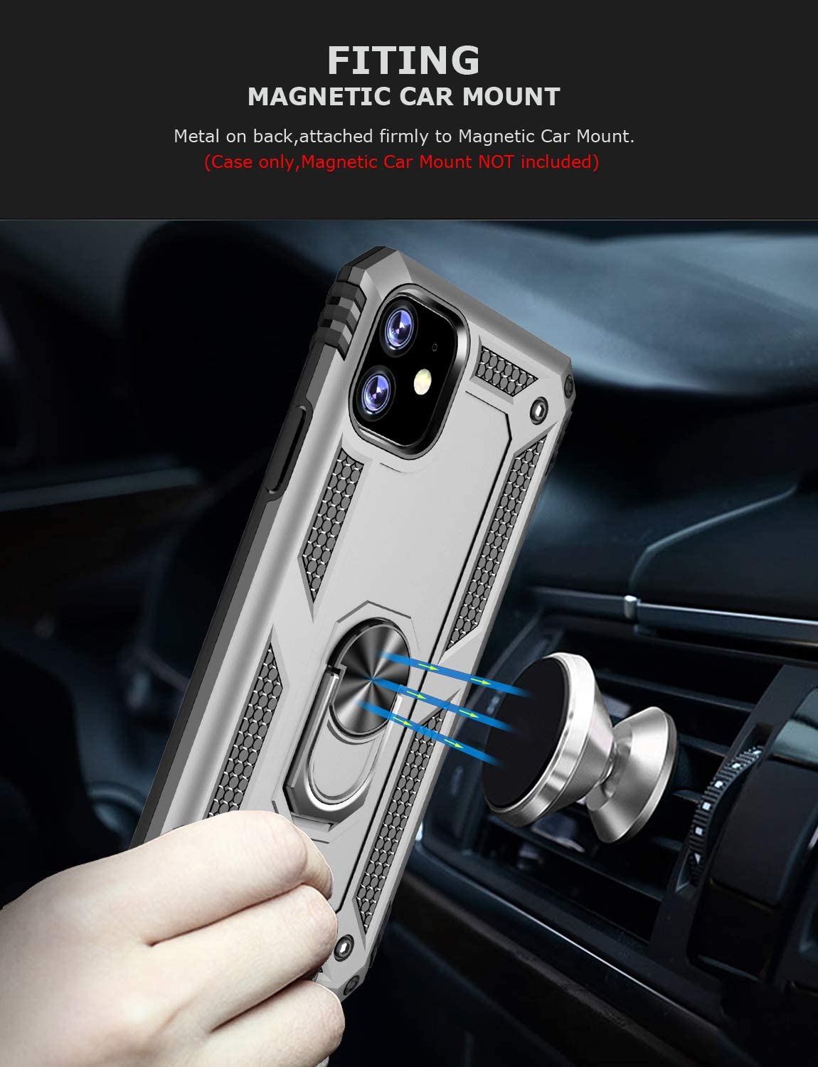 PC+TPU Dual Layer Hybrid Rugged Shockproof Cover Case w/360 Degrees Rotating Ring Stand For iPhone 11 Pro 5.8"